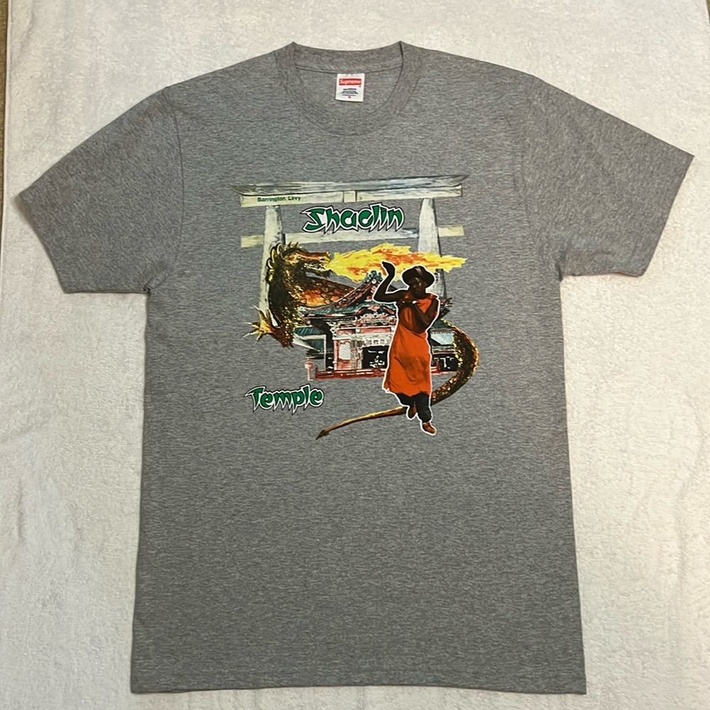 Supreme Barrington Levy Shaolin Temple Short Sleeve T-Shirt, Gray, Medium
